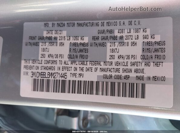 3MVDMBBL6MM271445 2021 MAZDA CX-30 Silver Engine compartment view