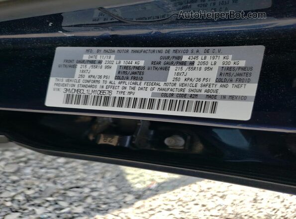 3MVDMBCL1LM106576 2020 MAZDA CX-30 Blue Vista de la etiqueta del VIN