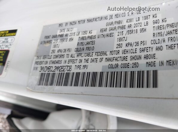 3MVDMBCL2MM262708 2021 MAZDA CX-30 White ძრავის განყოფილების ხედი