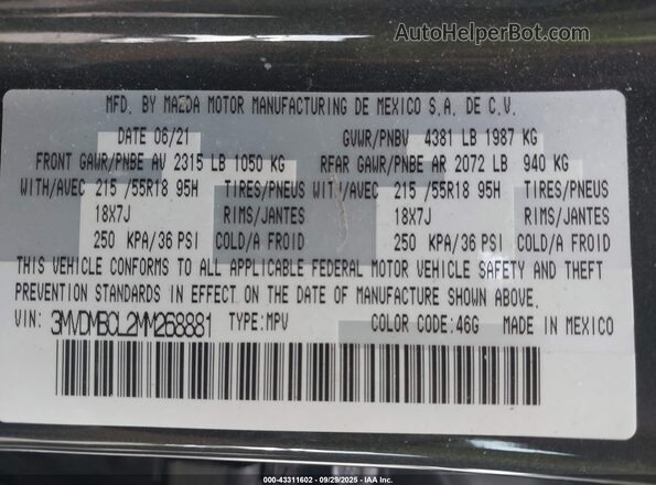 3MVDMBCL2MM268881 2021 MAZDA CX-30 Gray ძრავის განყოფილების ხედი