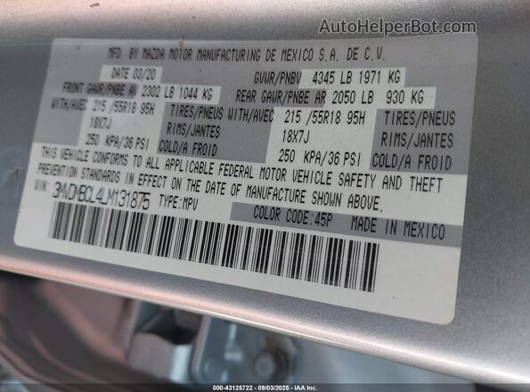 3MVDMBCL4LM131875 2020 MAZDA CX-30 Silver Շարժիչի բաժամունքի տեսք