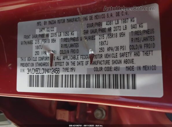 3MVDMBDL0NM412458 2022 MAZDA CX-30 Red Vista del compartimento del motor