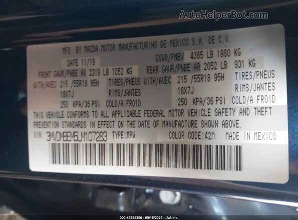3MVDMBEM5LM107283 2020 MAZDA CX-30 Blue ძრავის განყოფილების ხედი