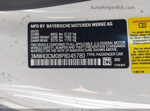 3MW43CM08P8D45780 2023 BMW M2 White Engine compartment view