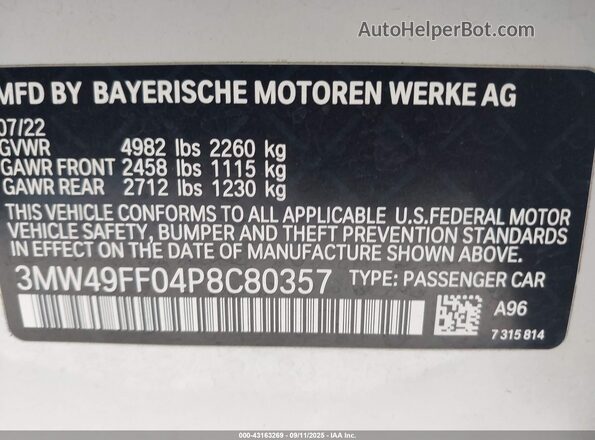3MW49FF04P8C80357 2023 BMW 3 SERIES Beige ძრავის განყოფილების ხედი