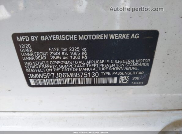 3MW5P7J06M8B75130 2021 BMW 3 SERIES White Vista del compartimento del motor