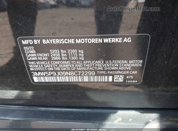 3MW5P9J09N8C72299 2022 BMW 3 SERIES Black ძრავის განყოფილების ხედი