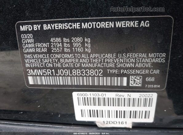 3MW5R1J09L8B33802 2020 BMW 3 SERIES Black Engine compartment view
