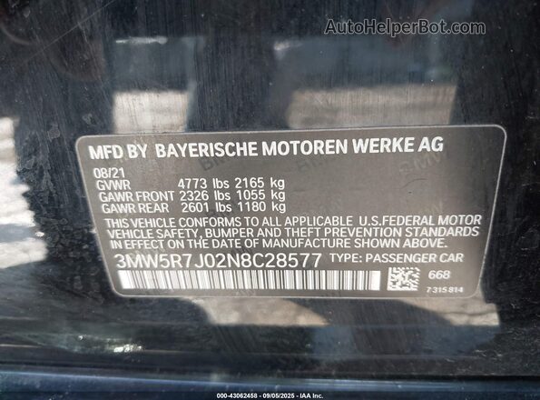 3MW5R7J02N8C28577 2022 BMW 3 SERIES Черный Вид подкапотного пространства