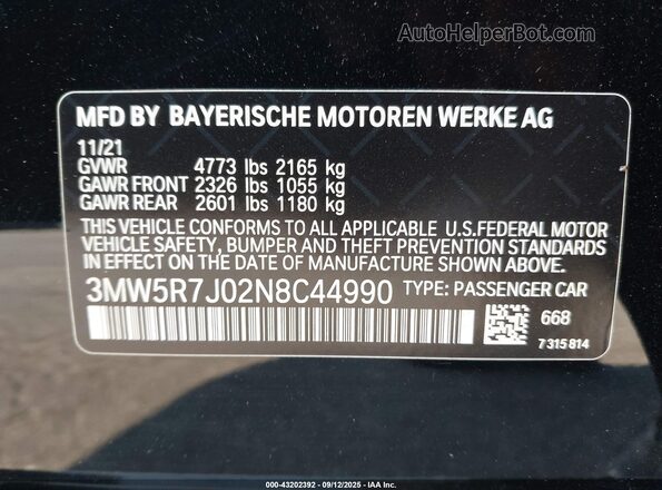 3MW5R7J02N8C44990 2022 BMW 3 SERIES Black Вид підкапотного простору