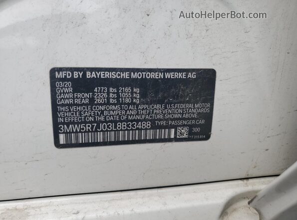 3MW5R7J03L8B33488 2020 BMW 3 SERIES White Engine compartment view