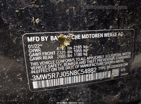 3MW5R7J05N8C54882 2022 BMW 3 SERIES Black Widok komory silnika