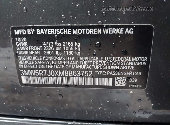 3MW5R7J0XM8B63752 2021 BMW OTHER Gray 