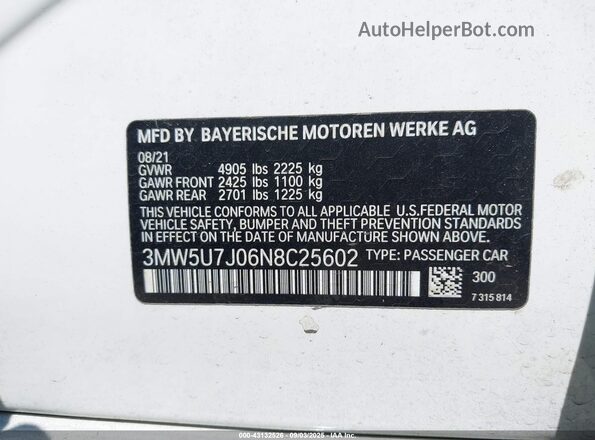 3MW5U7J06N8C25602 2022 BMW 3 SERIES Black ძრავის განყოფილების ხედი