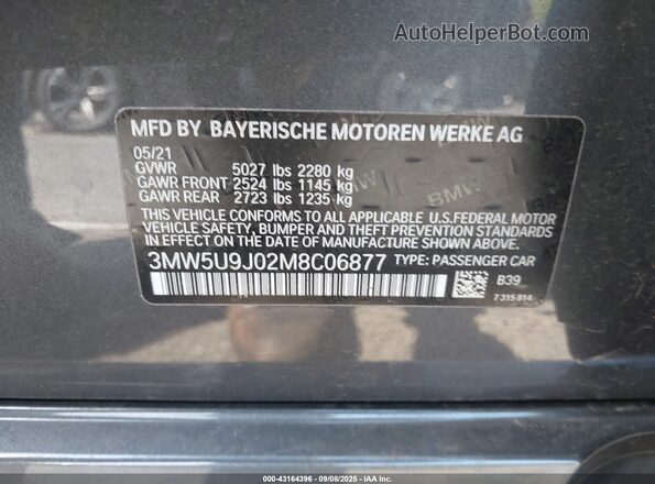 3MW5U9J02M8C06877 2021 BMW 3 SERIES Gray Շարժիչի բաժամունքի տեսք