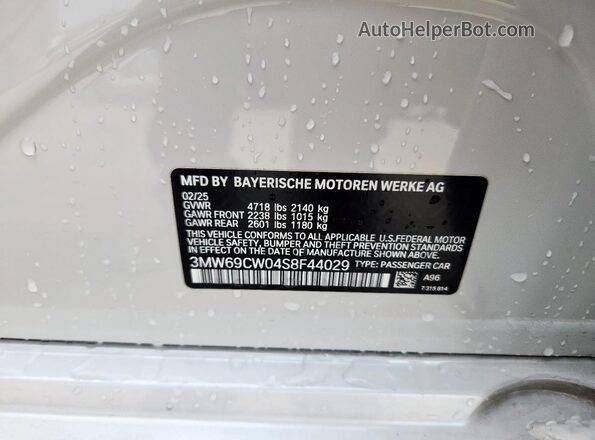 3MW69CW04S8F44029 2025 BMW 3 SERIES White VIN sticker view