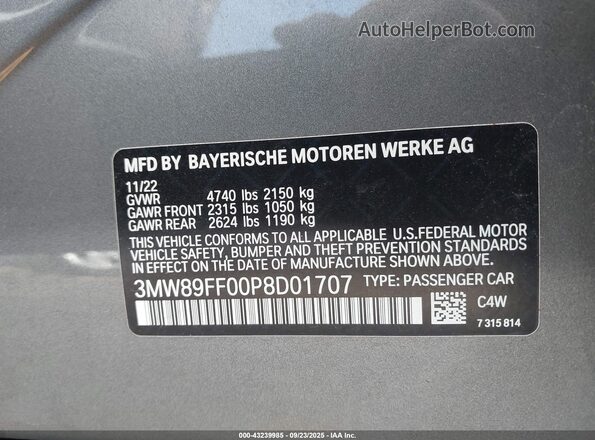 3MW89FF00P8D01707 2023 BMW 3 SERIES Gray Vista del compartimento del motor