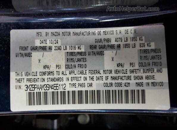 3MZBPAAM3SM455112 2025 MAZDA 3 Blue 