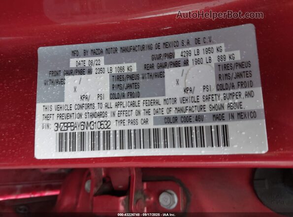 3MZBPBAY6NM310532 2022 MAZDA 3 Красный Вид подкапотного пространства