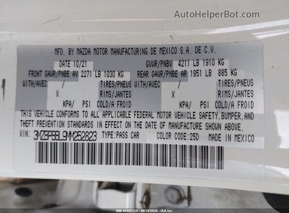 3MZBPBBL9MM252823 2021 MAZDA 3 Белый Вид подкапотного пространства