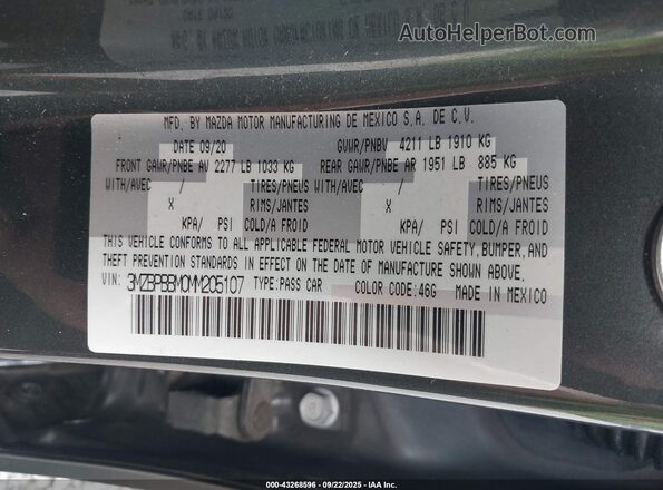 3MZBPBBM0MM205107 2021 MAZDA 3 Серый Вид подкапотного пространства
