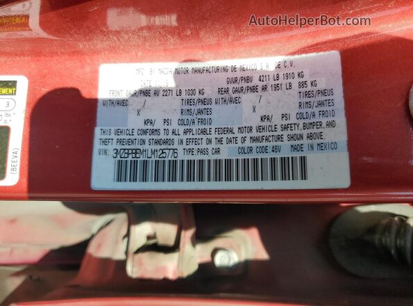 3MZBPBEM1LM125776 2020 MAZDA 3 Red VIN կոդի պիտակի տեսք