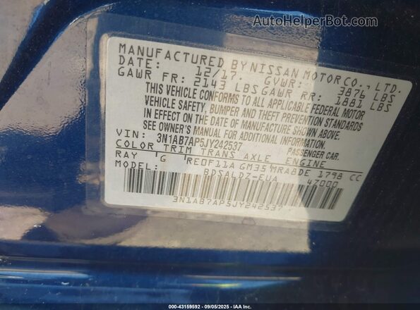 3N1AB7AP5JY242537 2018 NISSAN SENTRA Blue 