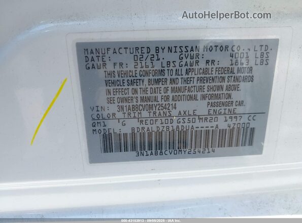 3N1AB8CV0MY254214 2021 NISSAN SENTRA White Widok komory silnika