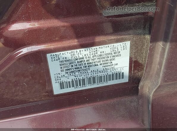3N1AB8CV2MY324070 2021 NISSAN SENTRA Burgundy 