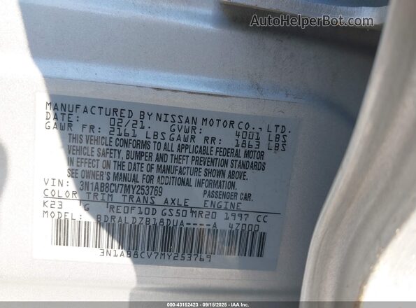 3N1AB8CV7MY253769 2021 NISSAN SENTRA Silver Вид підкапотного простору