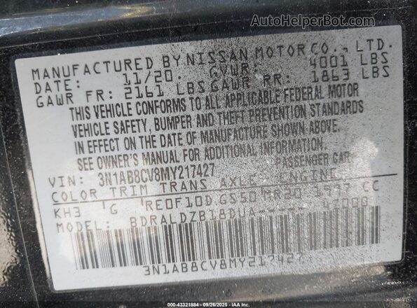 3N1AB8CV8MY217427 2021 NISSAN SENTRA Black Շարժիչի բաժամունքի տեսք