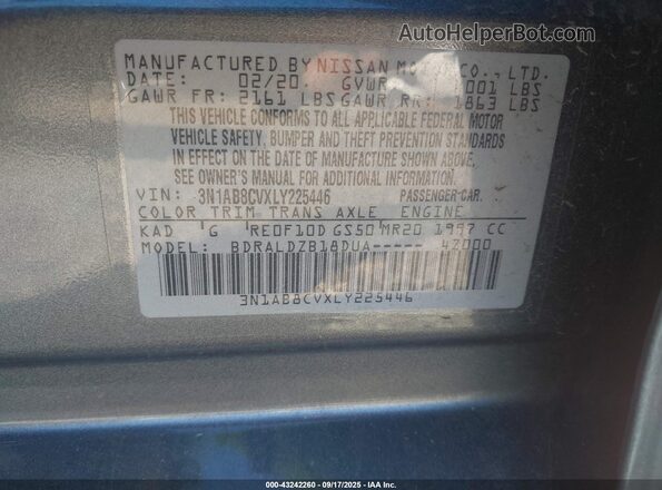 3N1AB8CVXLY225446 2020 NISSAN SENTRA Gray Вид підкапотного простору