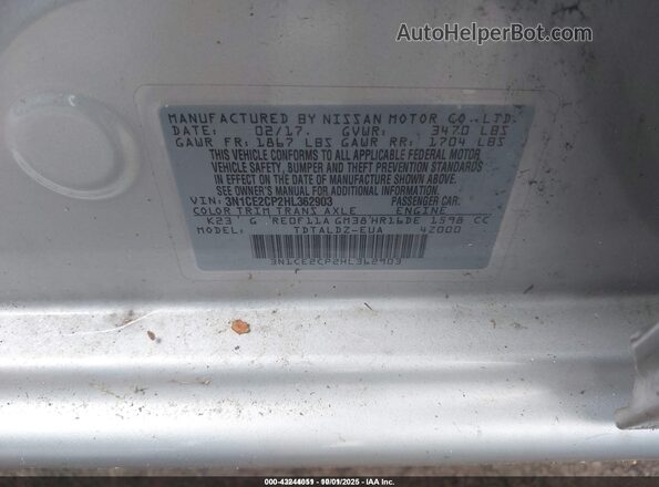 3N1CE2CP2HL362903 2017 NISSAN VERSA NOTE Silver Vista del compartimento del motor
