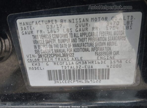 3N1CE2CP9HL369122 2017 NISSAN VERSA NOTE Black 