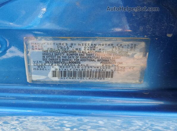 3N1CN8EV2LL800925 2020 NISSAN VERSA Blue Widok komory silnika
