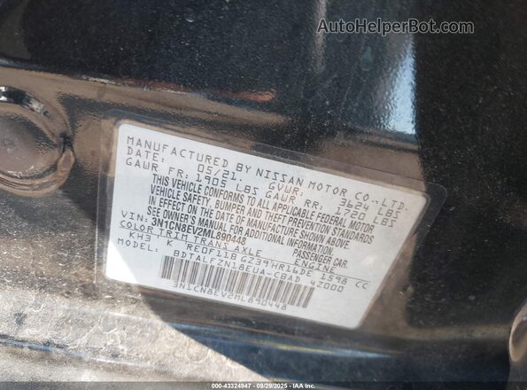 3N1CN8EV2ML890448 2021 NISSAN VERSA Black ძრავის განყოფილების ხედი