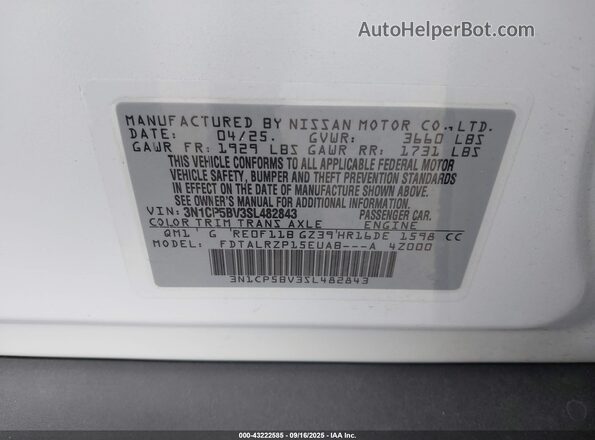 3N1CP5BV3SL482843 2025 NISSAN KICKS PLAY White Engine compartment view