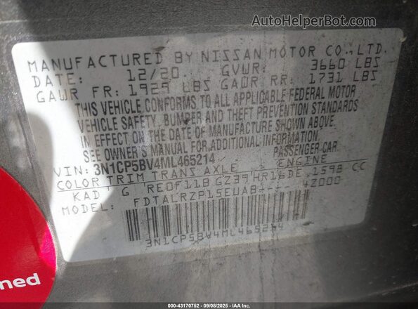 3N1CP5BV4ML465214 2021 NISSAN KICKS Silver Widok komory silnika