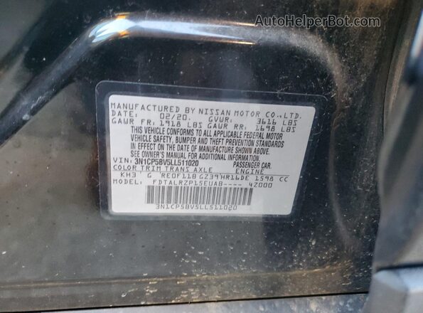 3N1CP5BV5LL511020 2020 NISSAN KICKS Black VIN կոդի պիտակի տեսք