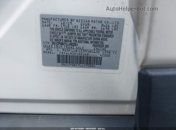 3N1CP5BV7LL493281 2020 NISSAN KICKS White Շարժիչի բաժամունքի տեսք