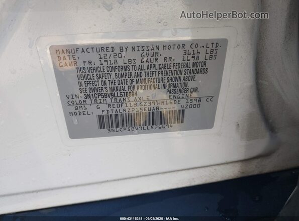 3N1CP5BV9LL576694 2020 NISSAN KICKS White Widok komory silnika