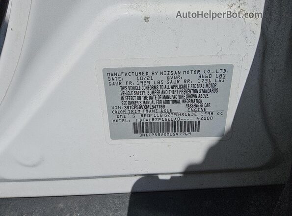 3N1CP5BVXML547769 2021 NISSAN KICKS White 