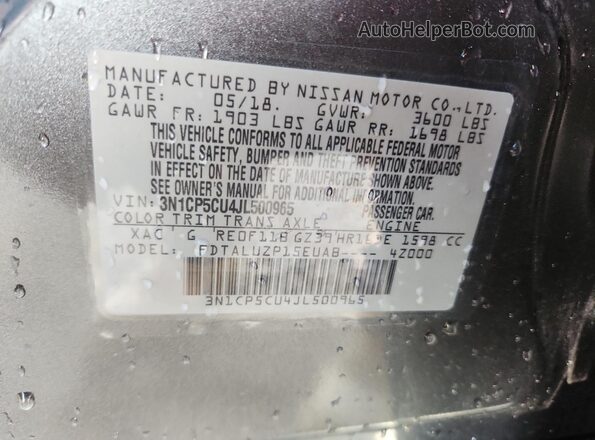 3N1CP5CU4JL500965 2018 NISSAN KICKS Gray 