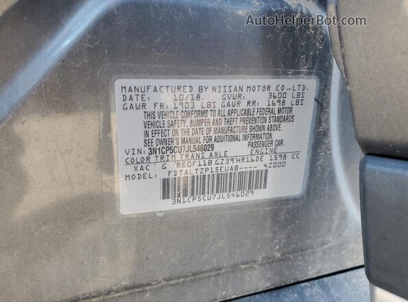 3N1CP5CU7JL546029 2018 NISSAN KICKS Gray 