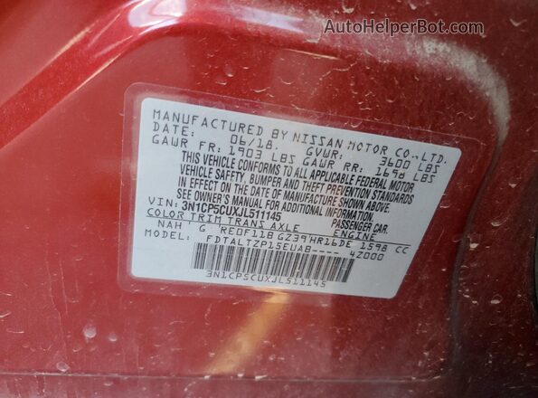 3N1CP5CUXJL511145 2018 NISSAN KICKS Red 
