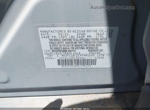 3N1CP5CV0ML494174 2021 NISSAN KICKS Серый 