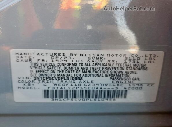3N1CP5CV0PL510958 2023 NISSAN KICKS Gray VIN կոդի պիտակի տեսք