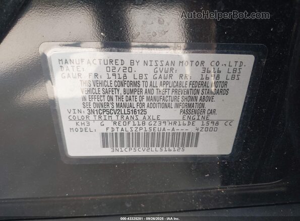 3N1CP5CV2LL516125 2020 NISSAN KICKS Black Vista del compartimento del motor