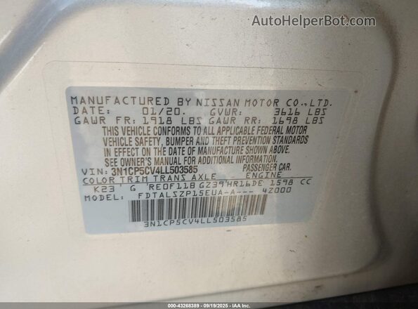 3N1CP5CV4LL503585 2020 NISSAN KICKS Silver Widok komory silnika