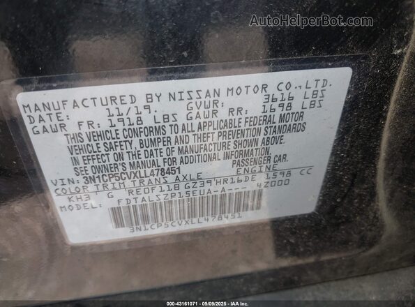 3N1CP5CVXLL478451 2020 NISSAN KICKS Black Շարժիչի բաժամունքի տեսք